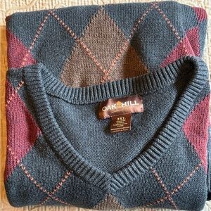 Oak Hill Men's Argile V-Neck Long Sleeve Sweater Size 2XL Blue, Red And Brown